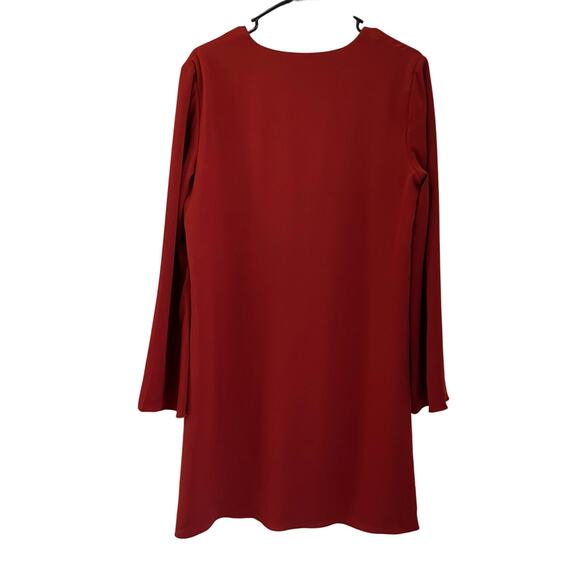 Theory Ulyssa Admiral Crepe Shift Dress Red Oak V-Neck Long Bell Sleeve Medium - Picture 3 of 7